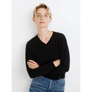 NWOT Madewell V-Neck 100% Cashmere Sweater in True Black S